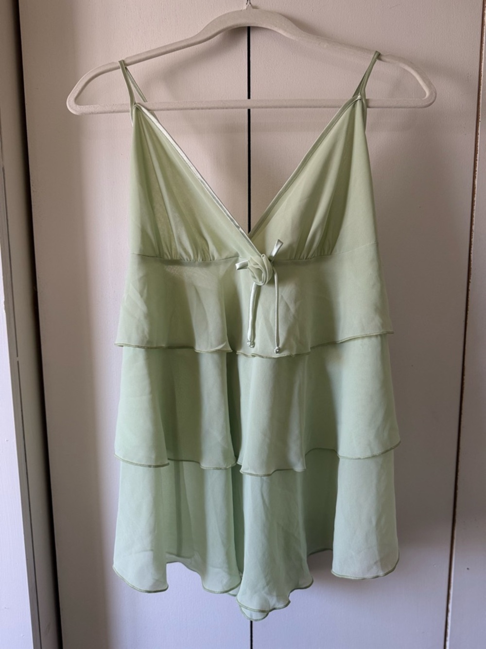 Y2K fairycore Tiered Ruffle V-Neck Babydoll Cami Top - Light sage Green L - Picture 6 of 16